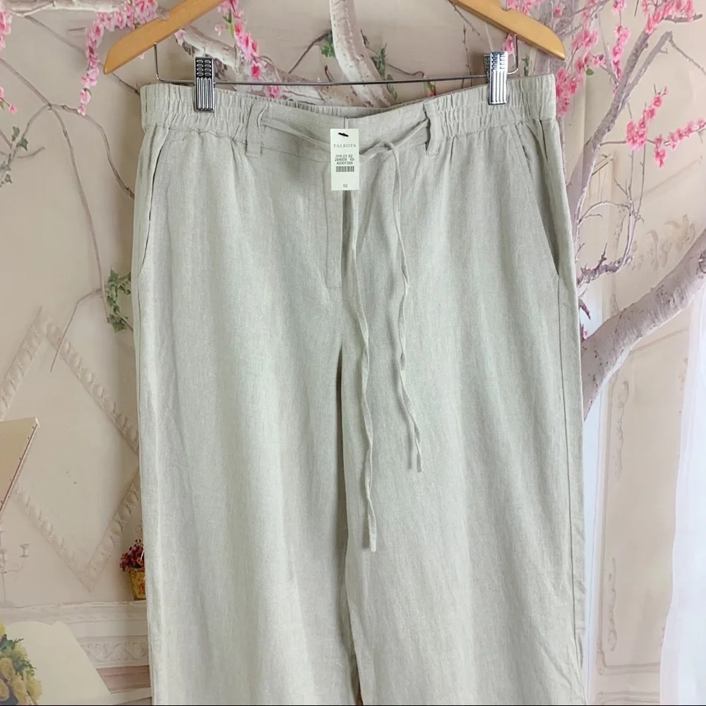 NEW Talbots Tan Easy Drawstring Linen Pant - Picture 2 of 10